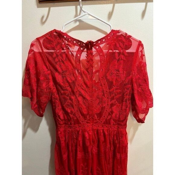 NEW Anthropologie Red Romantic Fairy Boho Coquette Soft Girl Dainty Lace Dress - Picture 9 of 10